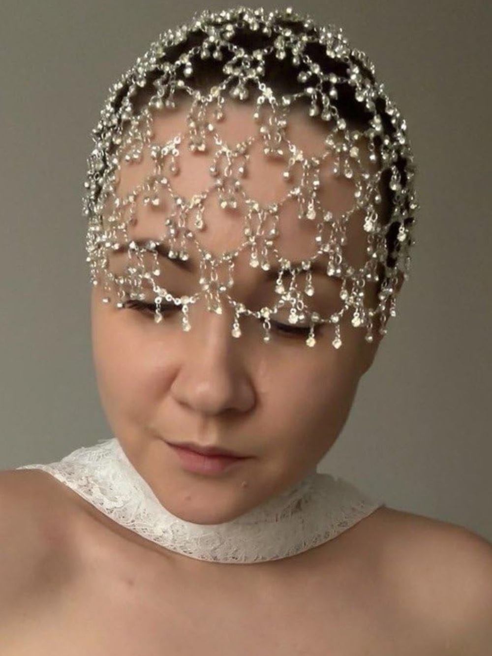 Crystal Mesh Bridal Headpiece | Rhinestone Hair Veil | Statement Wedding Head